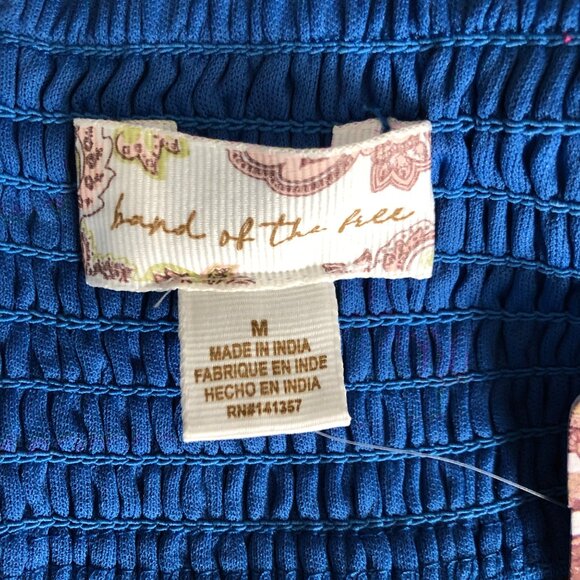 Band Of The Free Blue Floral Dress With Smocked Bodice & Puff Sleeves Medium NWT - Picture 5 of 10